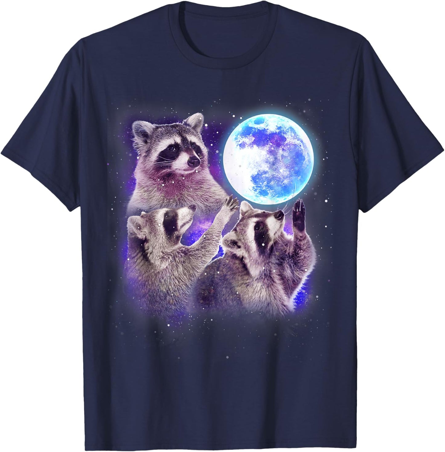 Three Raccoon Moon Funny 3 Wolves Parody Racoon Space Galaxy T-Shirt - T-Shirt | Navy