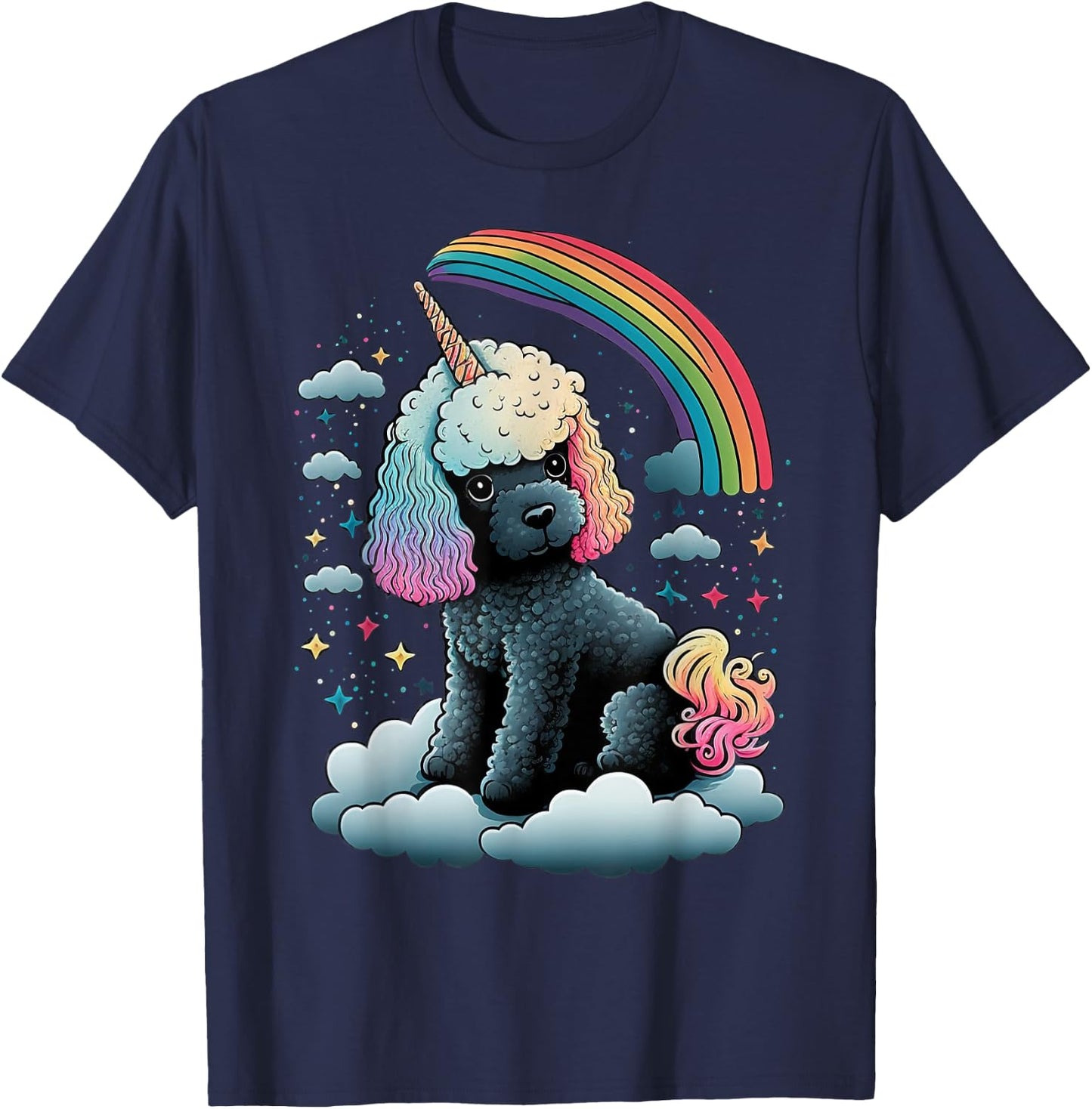 Toy Poodle Unicorn on Rainbow Unicorn Poodle T-Shirt - T-Shirt | Navy