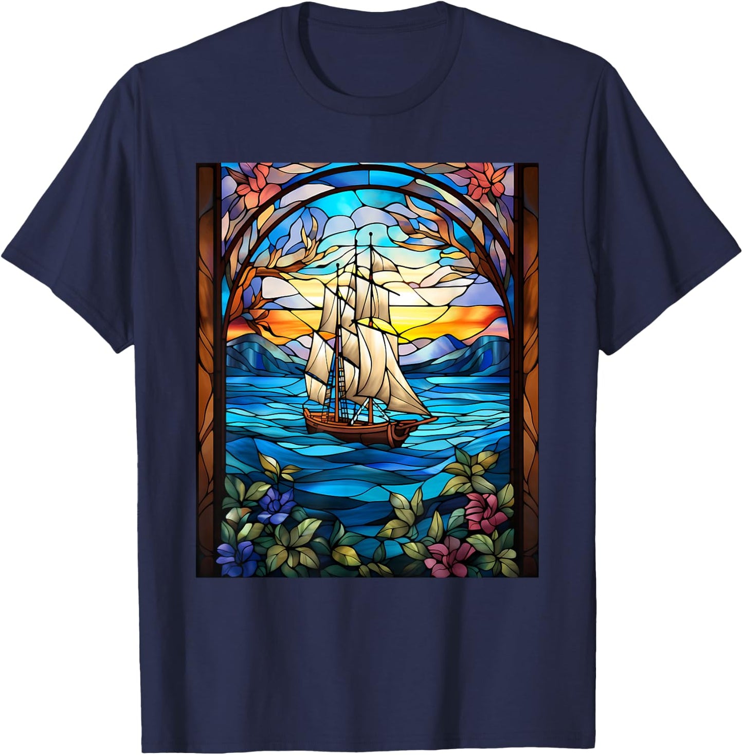 Stained Glass Style Sailing T-Shirt - T-Shirt | Navy