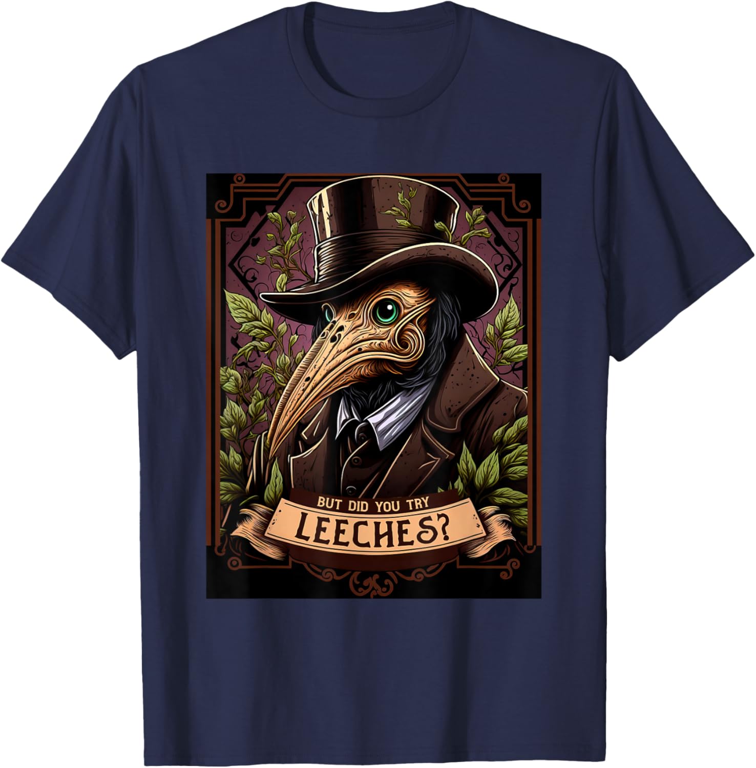 The Leech-Bearing Plague Doctor - Middle Ages Medical Retro T-Shirt - T-Shirt | Navy