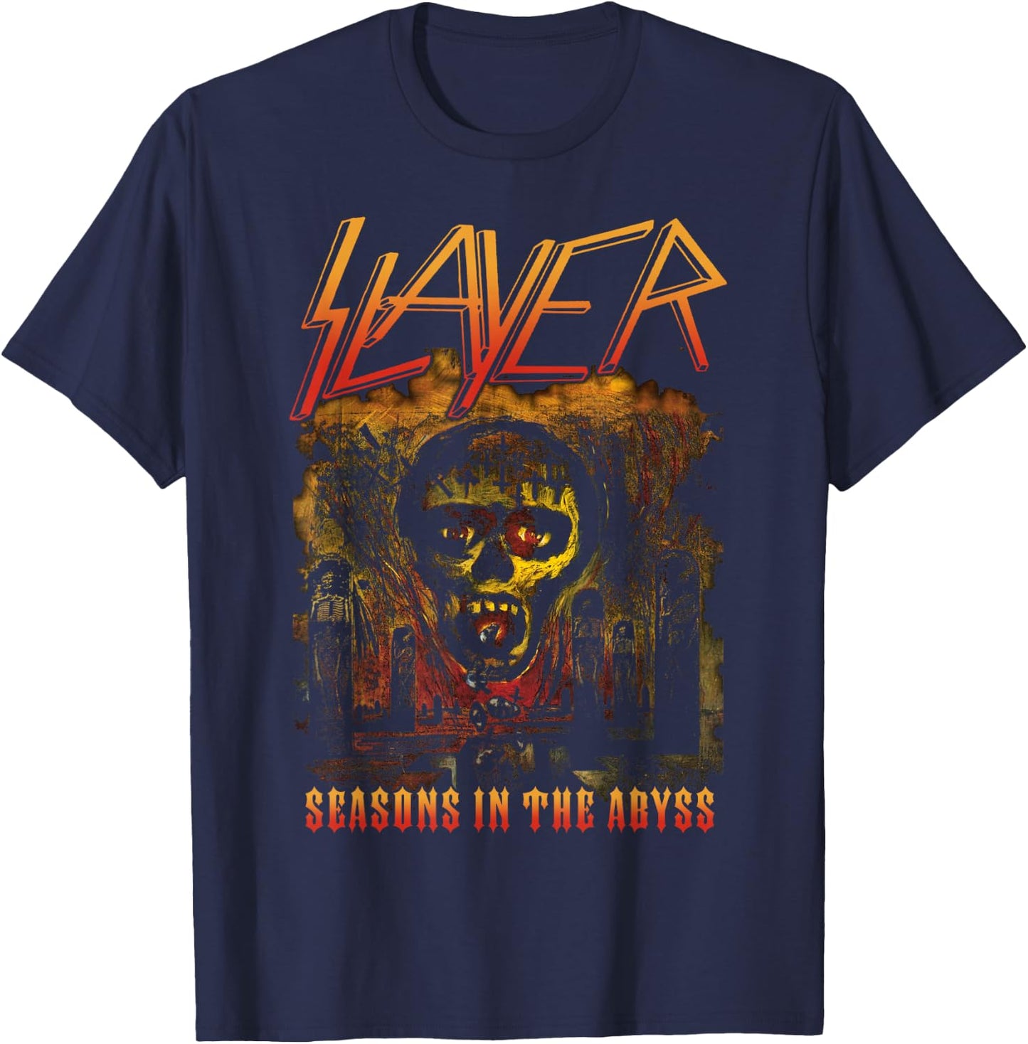 Slayer Orange Logo Season in The Abyss T-Shirt - T-Shirt | Navy