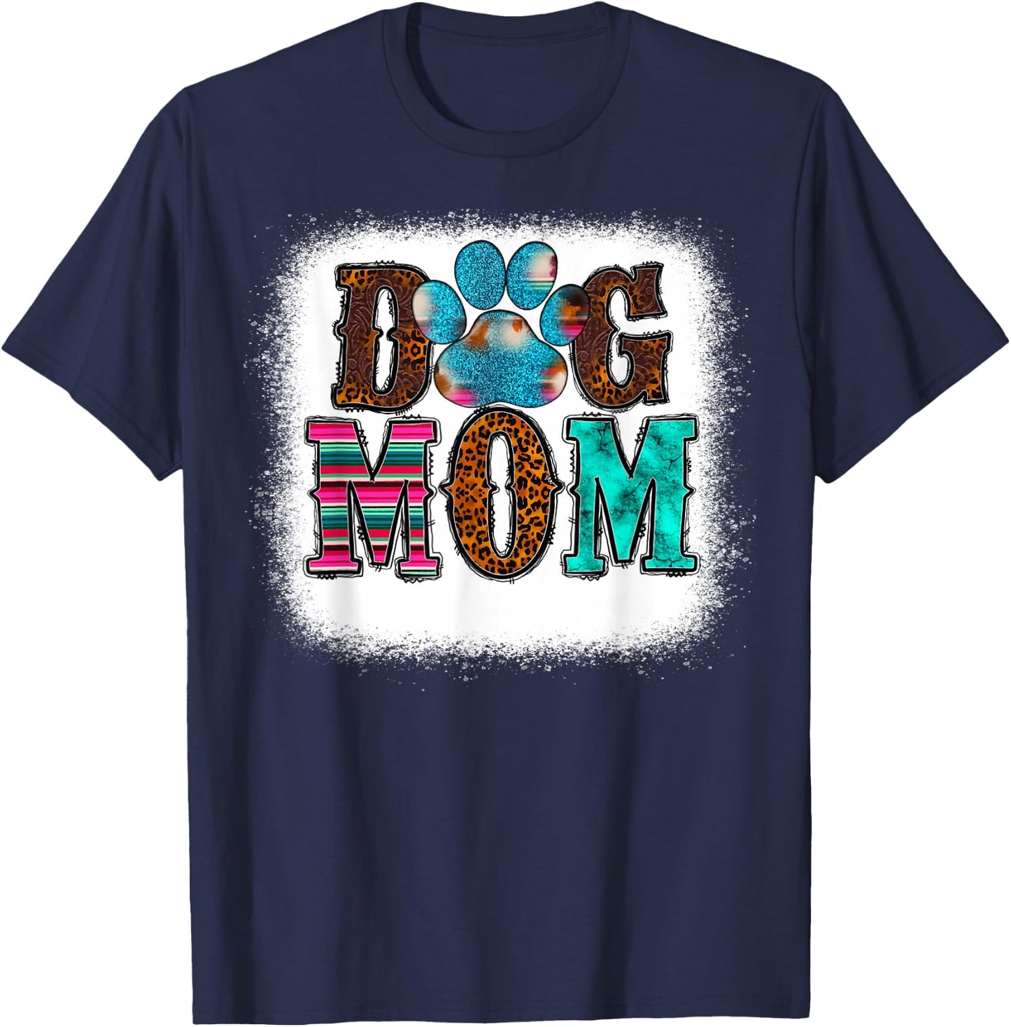 Women Tie Dye Leopard Dog Mama for Mom Mother's Day Dog love T-Shirt - T-Shirt | Navy