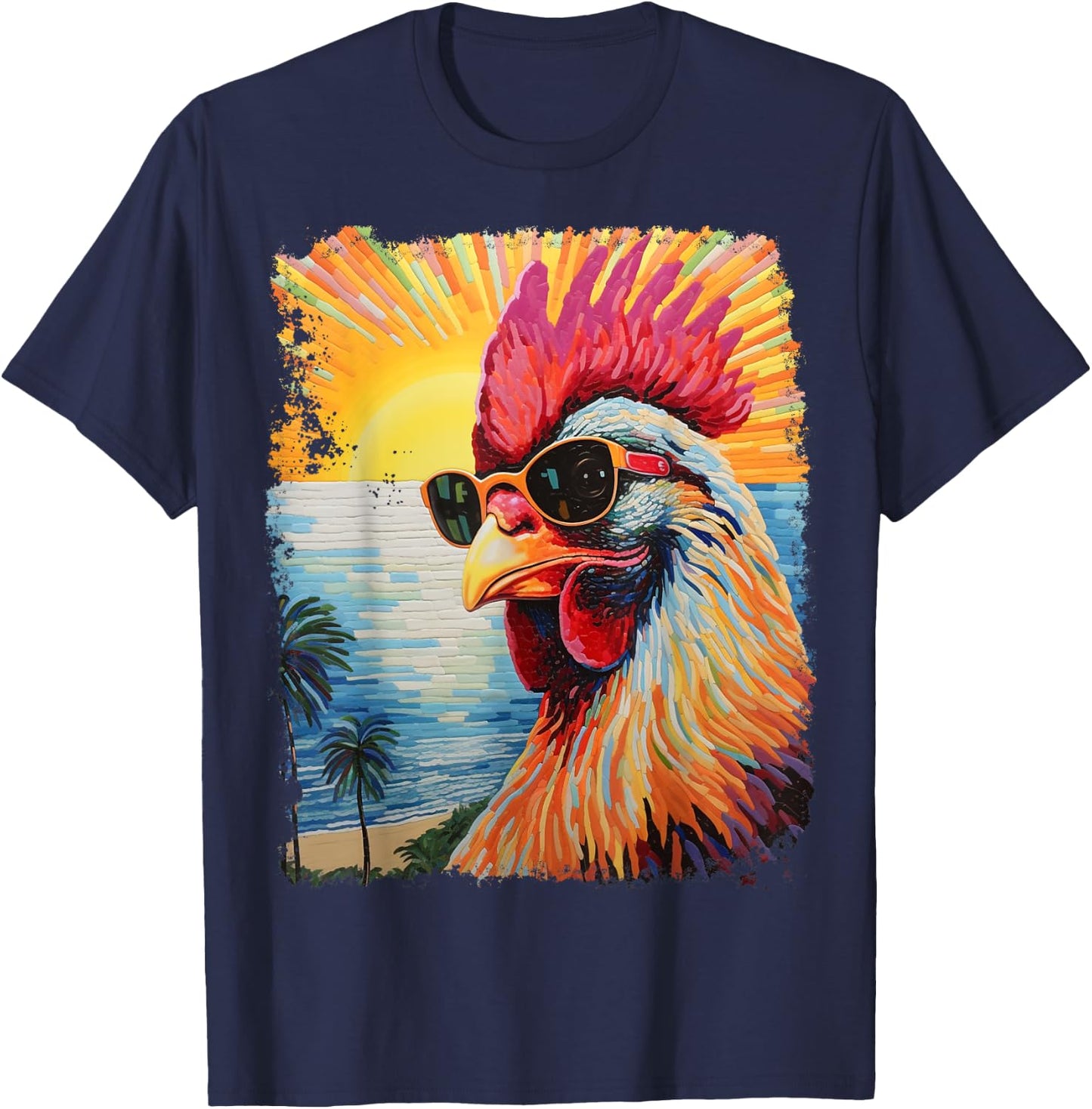 Pop Art Colorful Hawaiian Chicken T-Shirt - T-Shirt | Navy
