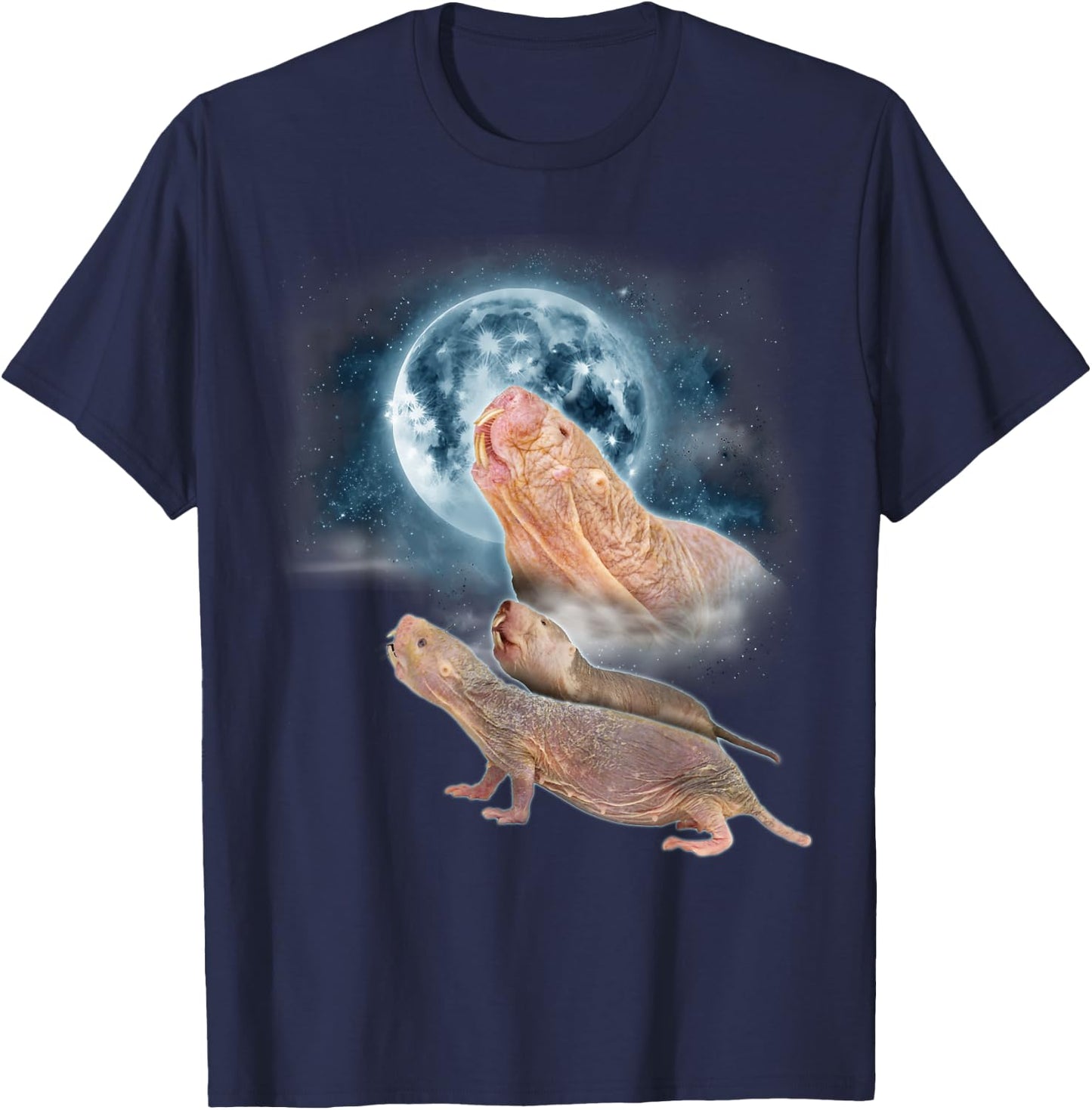 Mole Rat Shirt Howling at the Moon - Funny Naked Mole Rat T-Shirt - T-Shirt | Navy