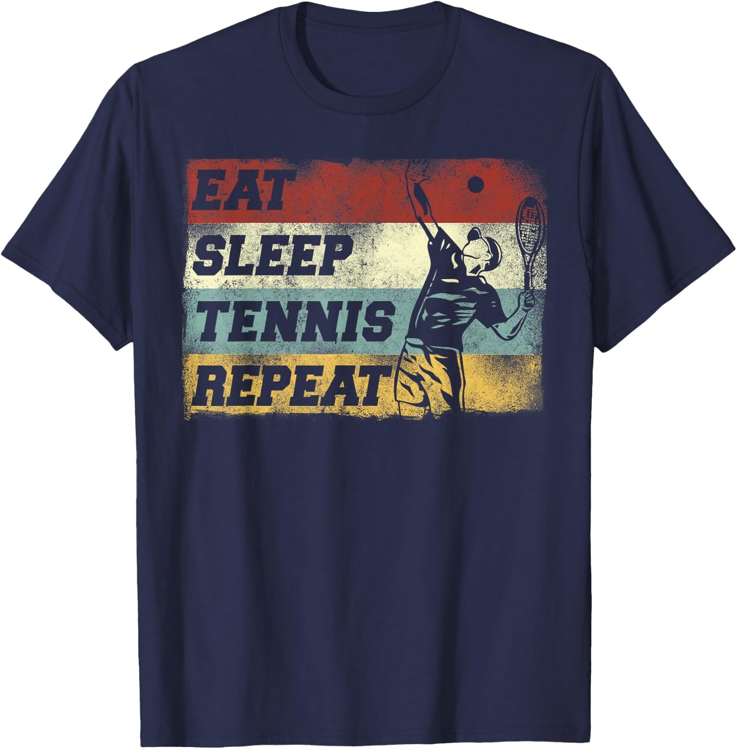 Funny Tennis Player Racket Retro Vintage Eat Sleep Tennis T-Shirt - T-Shirt | Navy