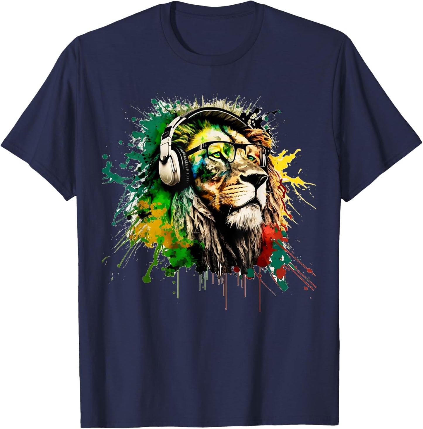 Rasta Lion Stylish Rastafari Design Reggae & Jamaica Vibes T-Shirt - T-Shirt | Navy