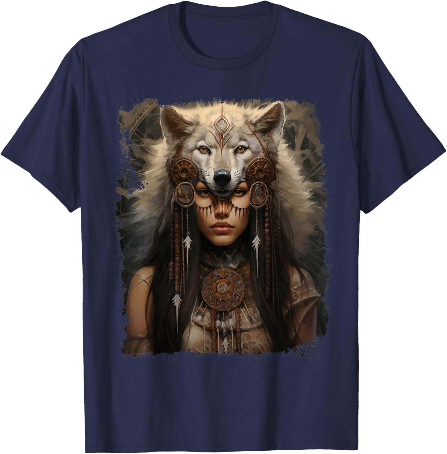 Indian Woman Wolf T-Shirt - T-Shirt | Navy