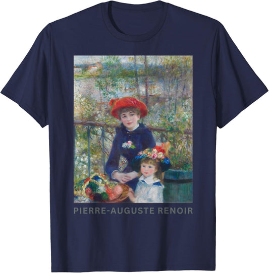 Renoir Two Sisters On the Terrace Fine Art T-Shirt - T-Shirt | Navy