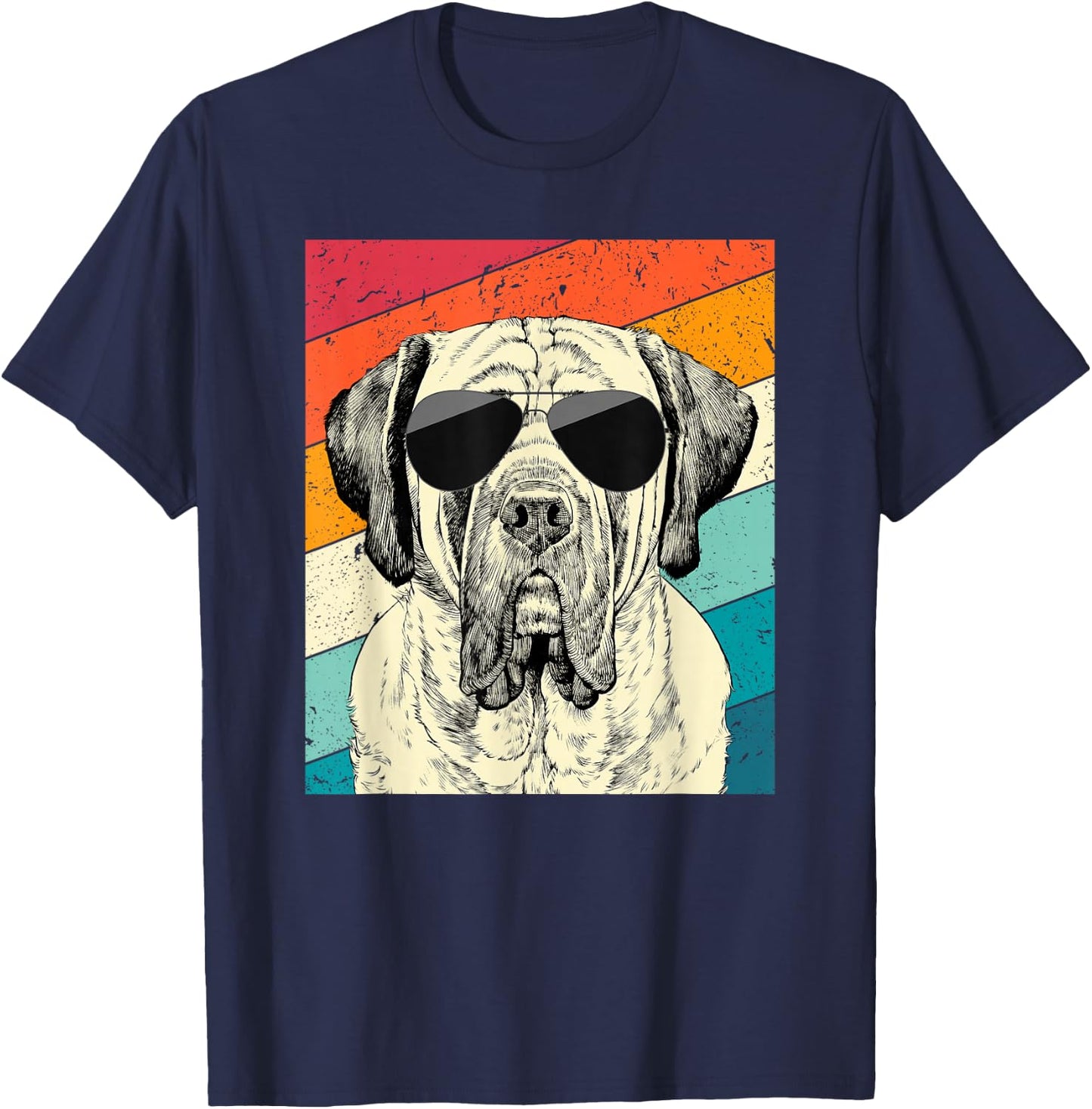 Retro Vintage English Mastiff with Sunglasses Dog Lovers T-Shirt - T-Shirt | Navy