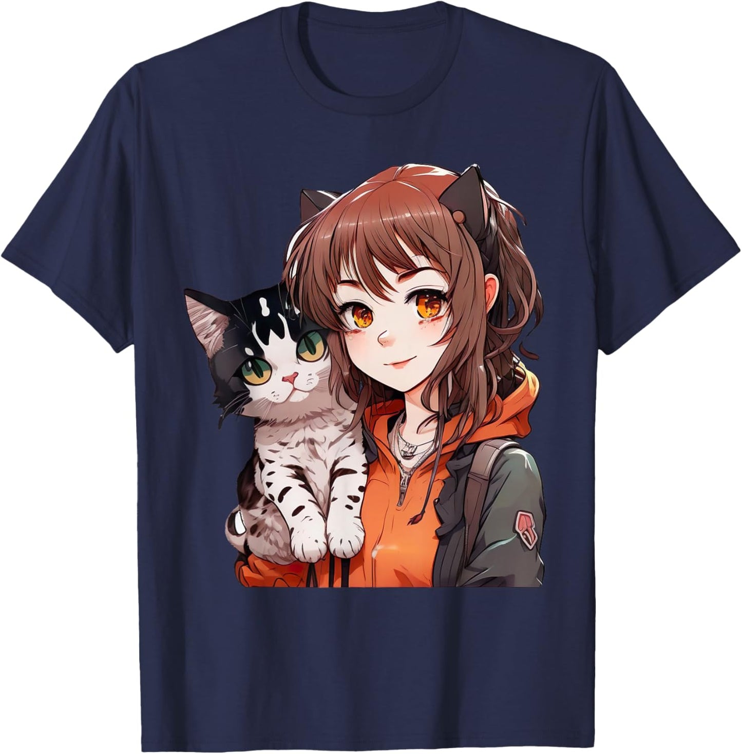 Anime and Cats Lover for Teen Manga kawaii Graphic Otaku T-Shirt - T-Shirt | Navy