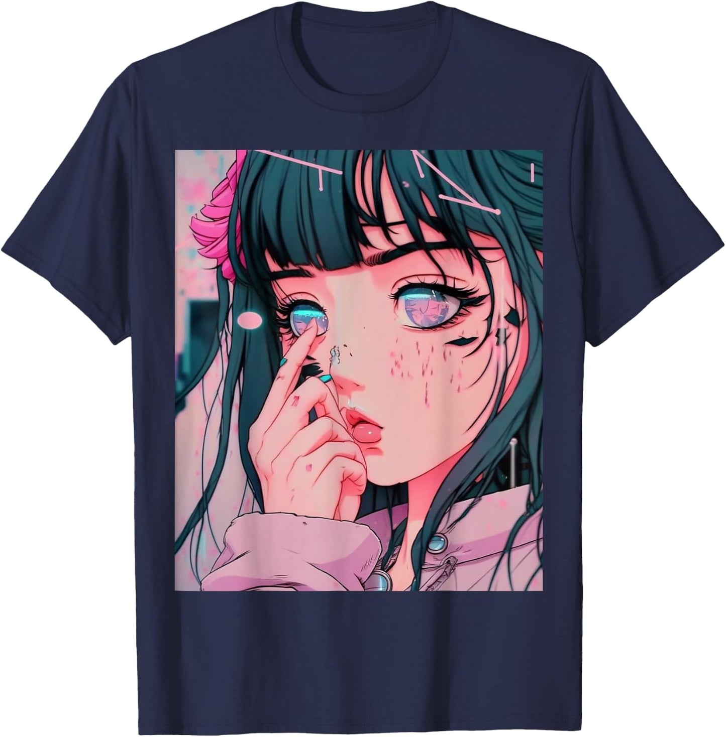 Anime Girl Vaporwave Egirl Aesthetic Japanese Otaku T-Shirt - T-Shirt | Navy