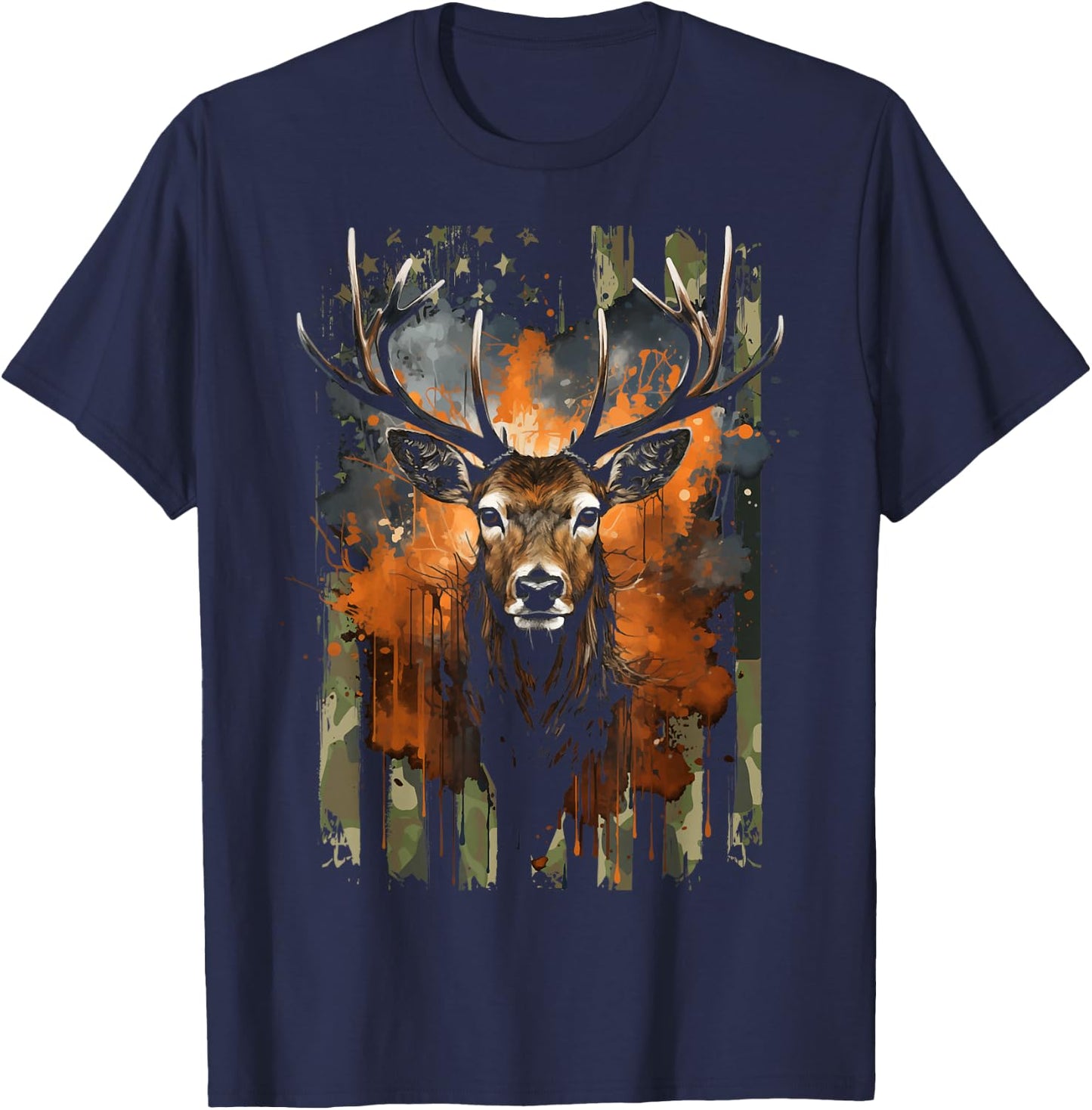 Deer Hunting Camo US Flag for Hunter T-Shirt - T-Shirt | Navy