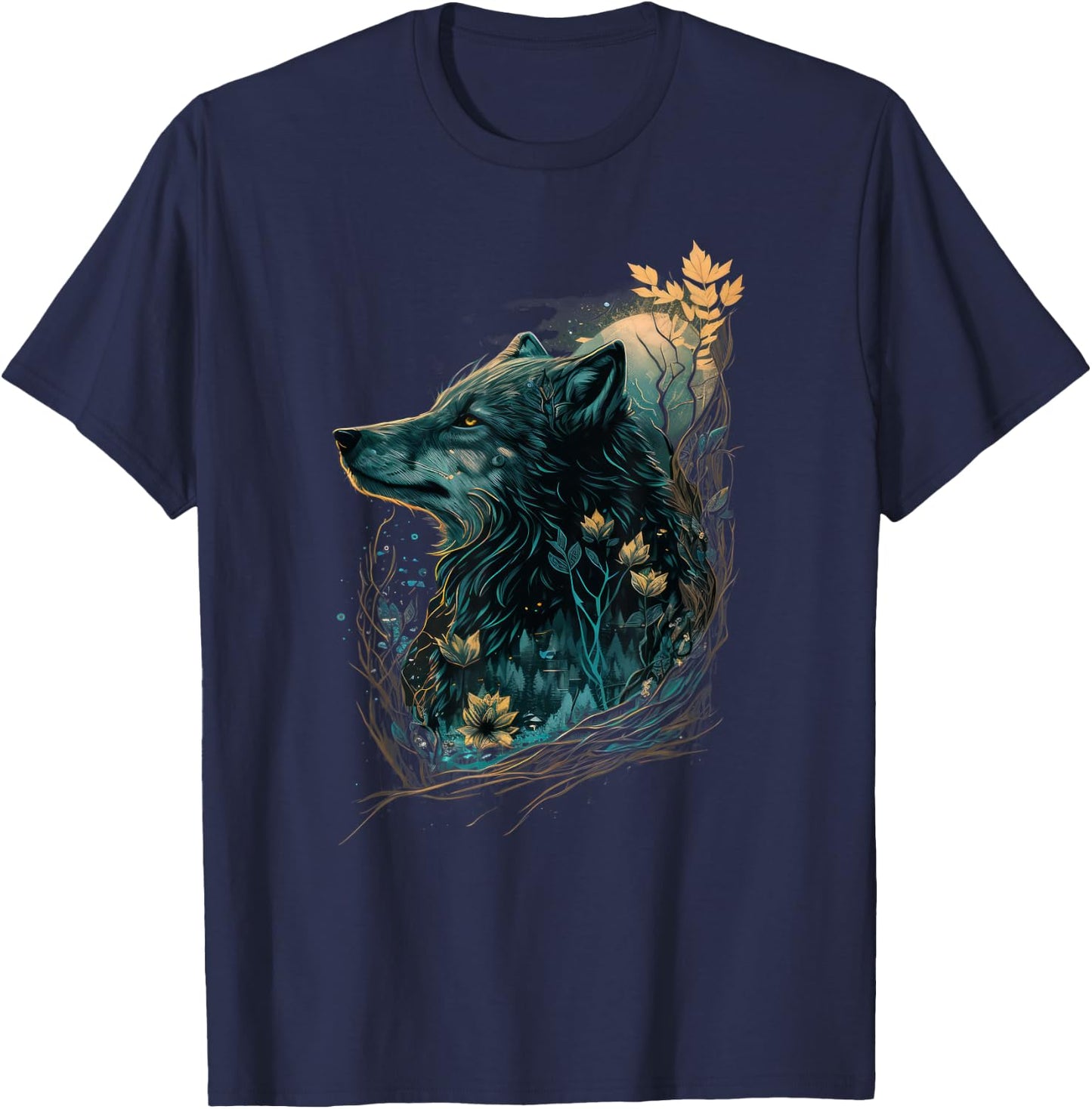 Fairycore Floral Wolf | Aesthetic Girls Dark Grunge Wolves T-Shirt - T-Shirt | Navy