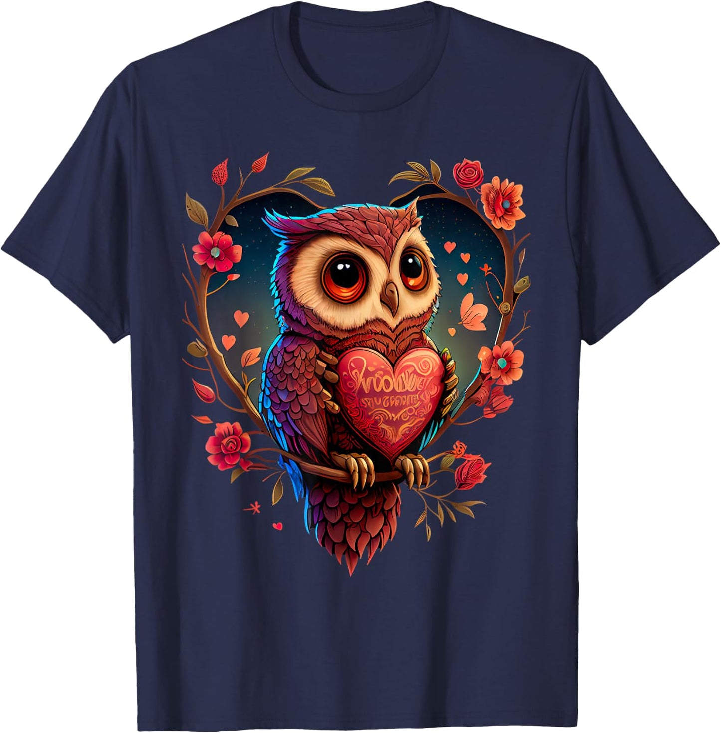 Cute Owl Lover Valentines Day Cute Owl Art Animal Graphic T-Shirt - T-Shirt | Navy
