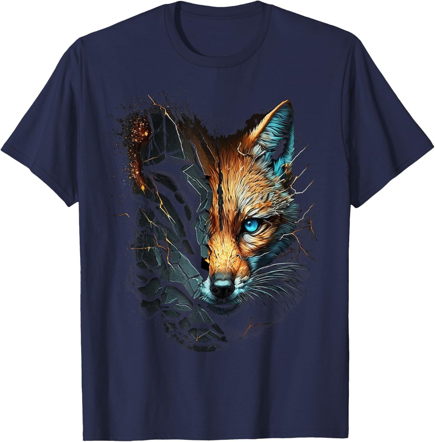 Fox Blue Eyes Animal Print Fox T-Shirt - T-Shirt | Navy