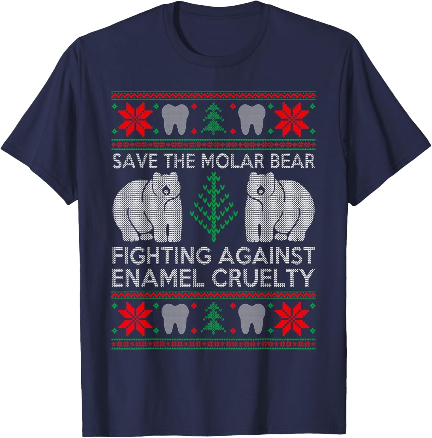 Funny Save The Molar Bear Dental Dentist Ugly Christmas T-Shirt - T-Shirt | Navy