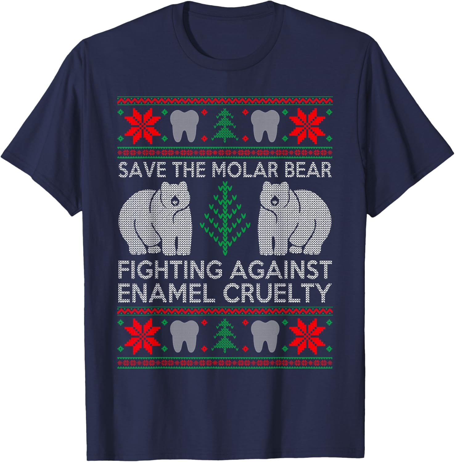 Funny Save The Molar Bear Dental Dentist Ugly Christmas T-Shirt - T-Shirt | Navy