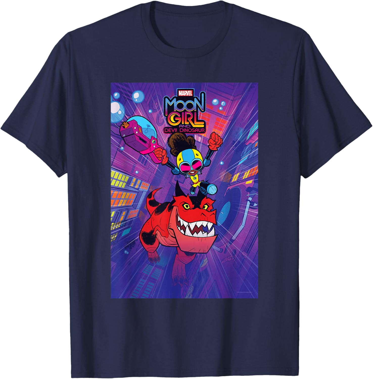 Marvel Moon Girl and Devil Dinosaur Series Poster and Logo T-Shirt - T-Shirt | Navy