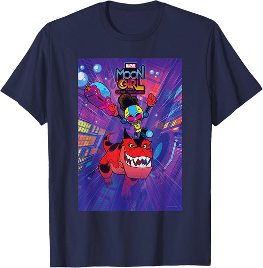Marvel Moon Girl and Devil Dinosaur Series Poster and Logo T-Shirt - T-Shirt | Navy