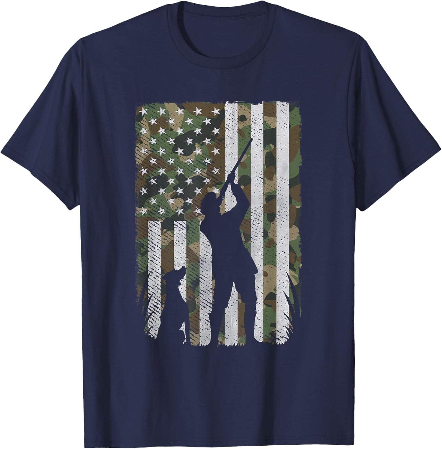 USA American Flag Military patriotic Hunter hunting T-Shirt - T-Shirt | Navy