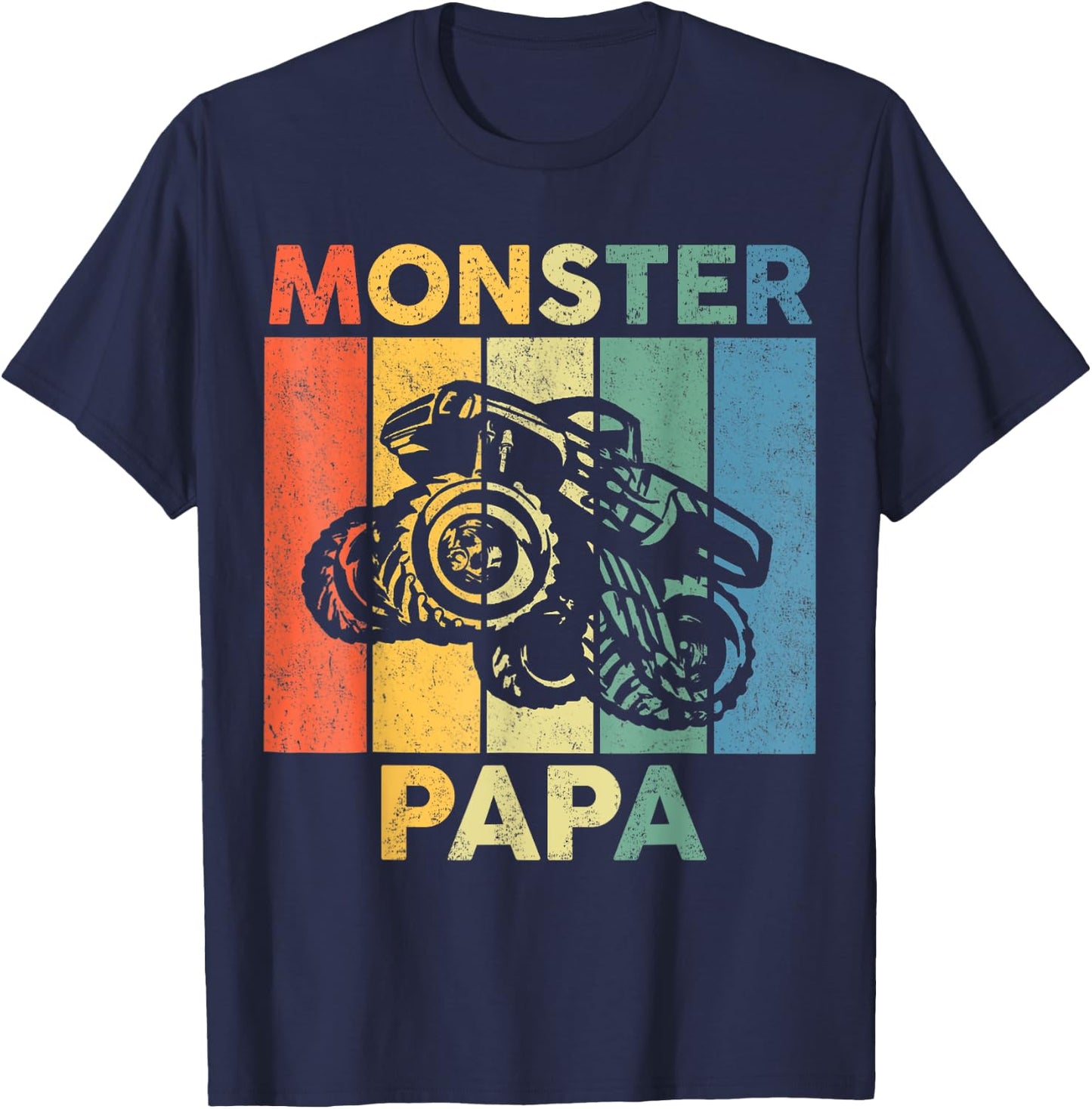 Monster Truck Retro Sunset Matching Family Store Papa Monster Truck Are My Jam Truck Lovers T-Shirt - T-Shirt | Navy