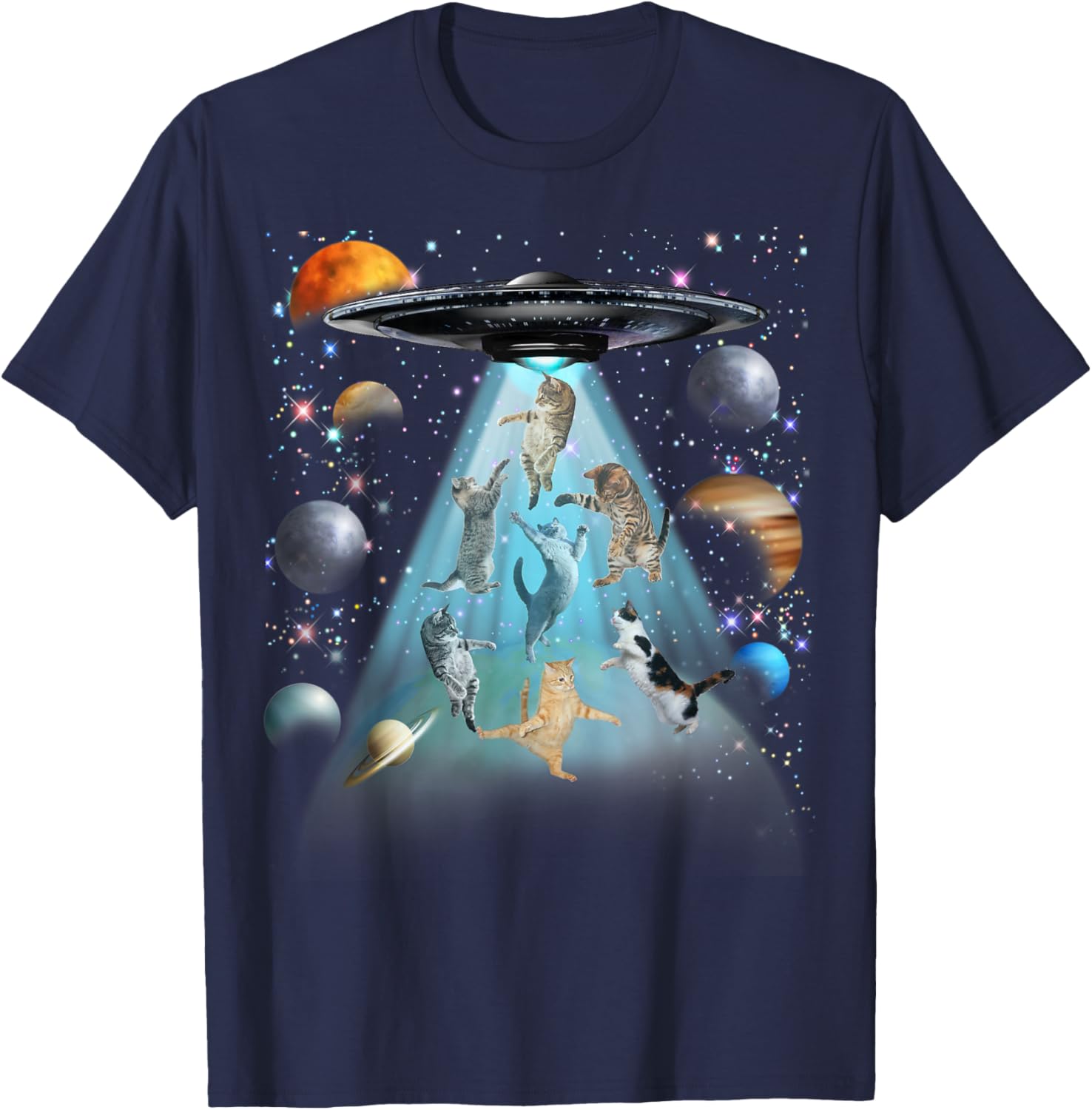 Space Cat Galaxy Cat Funny for Cat Dad Cat Mom Cat Lover T-Shirt - T-Shirt | Navy