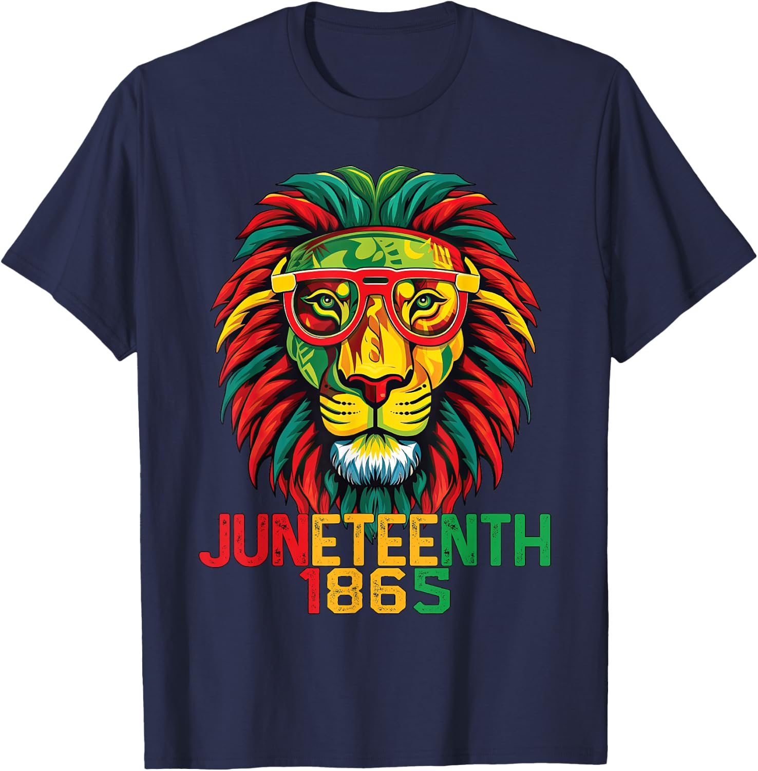Lion Juneteenth 1865 Black History African American Flag Women Girls Kids Men T-Shirt - T-Shirt | Navy