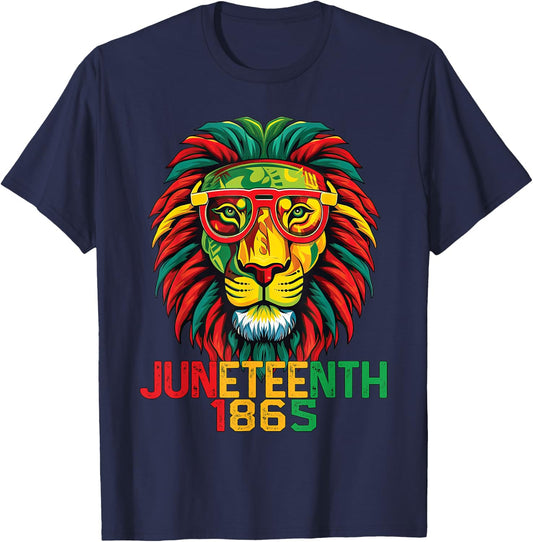 Lion Juneteenth 1865 Black History African American Flag Women Girls Kids Men T-Shirt - T-Shirt | Navy