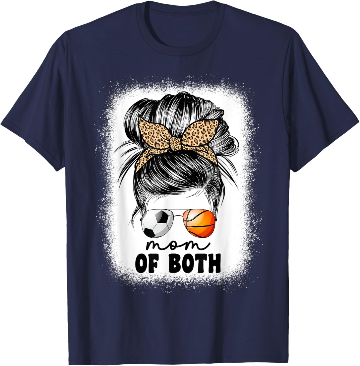 Mom Of Both Soccer And Basketball Mom Messy Bun T-Shirt - T-Shirt | Navy