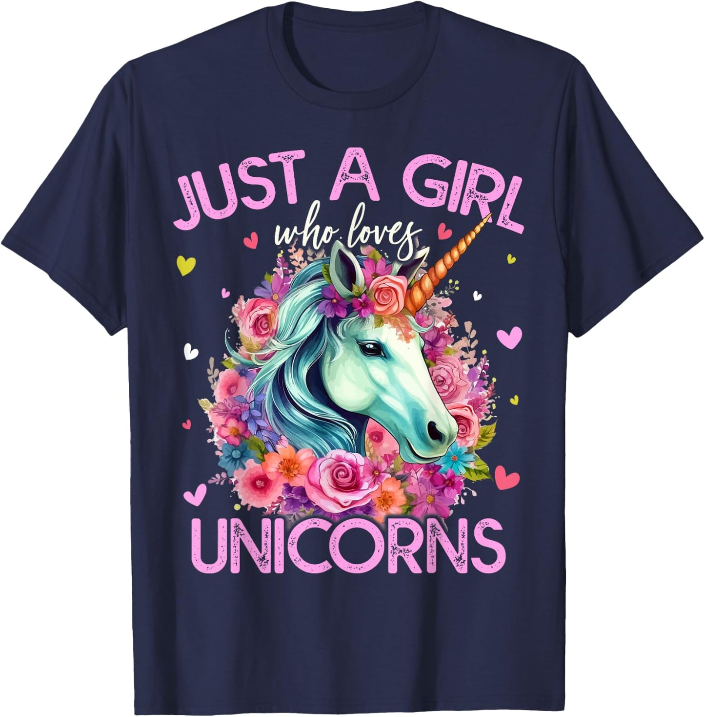 Just A Girl Who Loves Unicorns Girls T-Shirt - T-Shirt | Navy