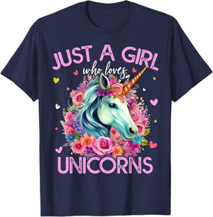 Just A Girl Who Loves Unicorns Girls T-Shirt - T-Shirt | Navy