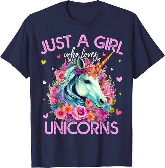 Just A Girl Who Loves Unicorns Girls T-Shirt - T-Shirt | Navy