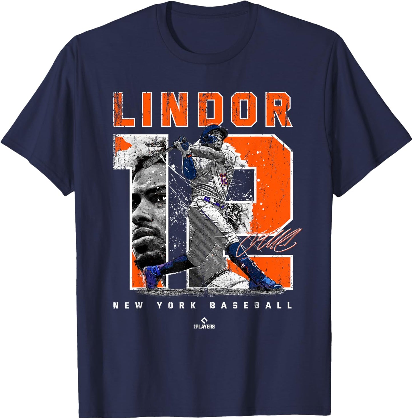 Number and Portrait Francisco Lindor New York MLBPA T-Shirt - T-Shirt | Navy
