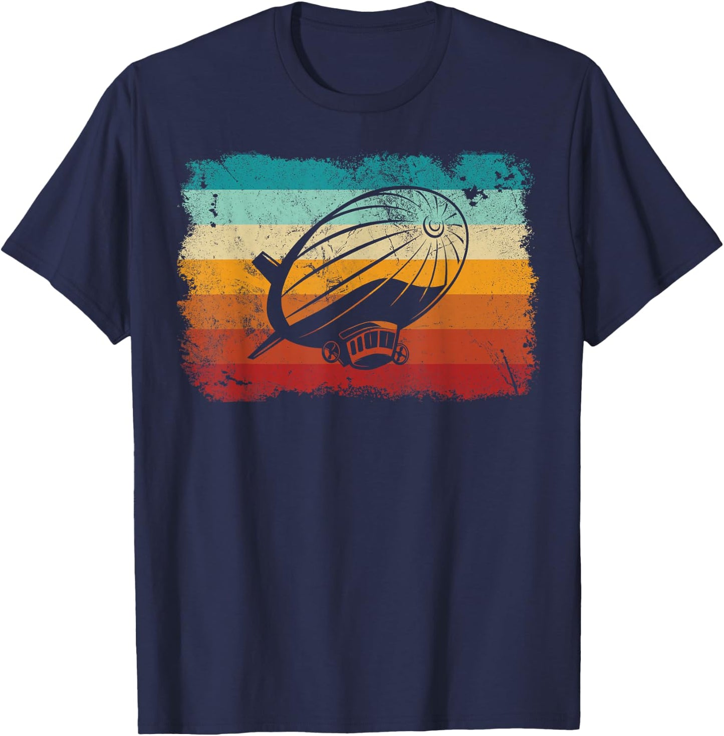 Retro Vintage Zeppelin Sunset 70s 80s Distressed Dirigible T-Shirt - T-Shirt | Navy