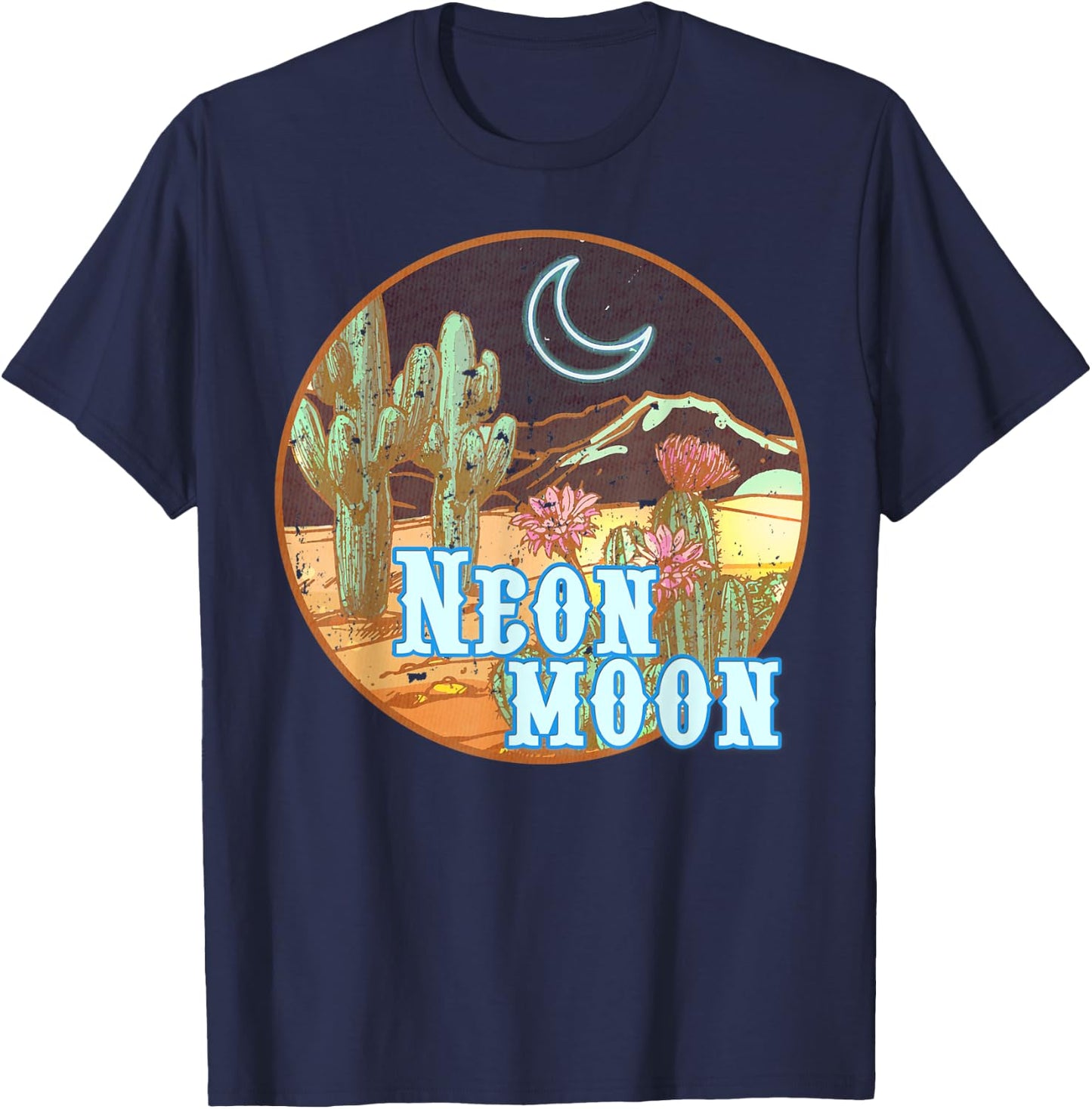 Western 90's Country Music Neon Moon Country Cowgirl Cowboy T-Shirt - T-Shirt | Navy