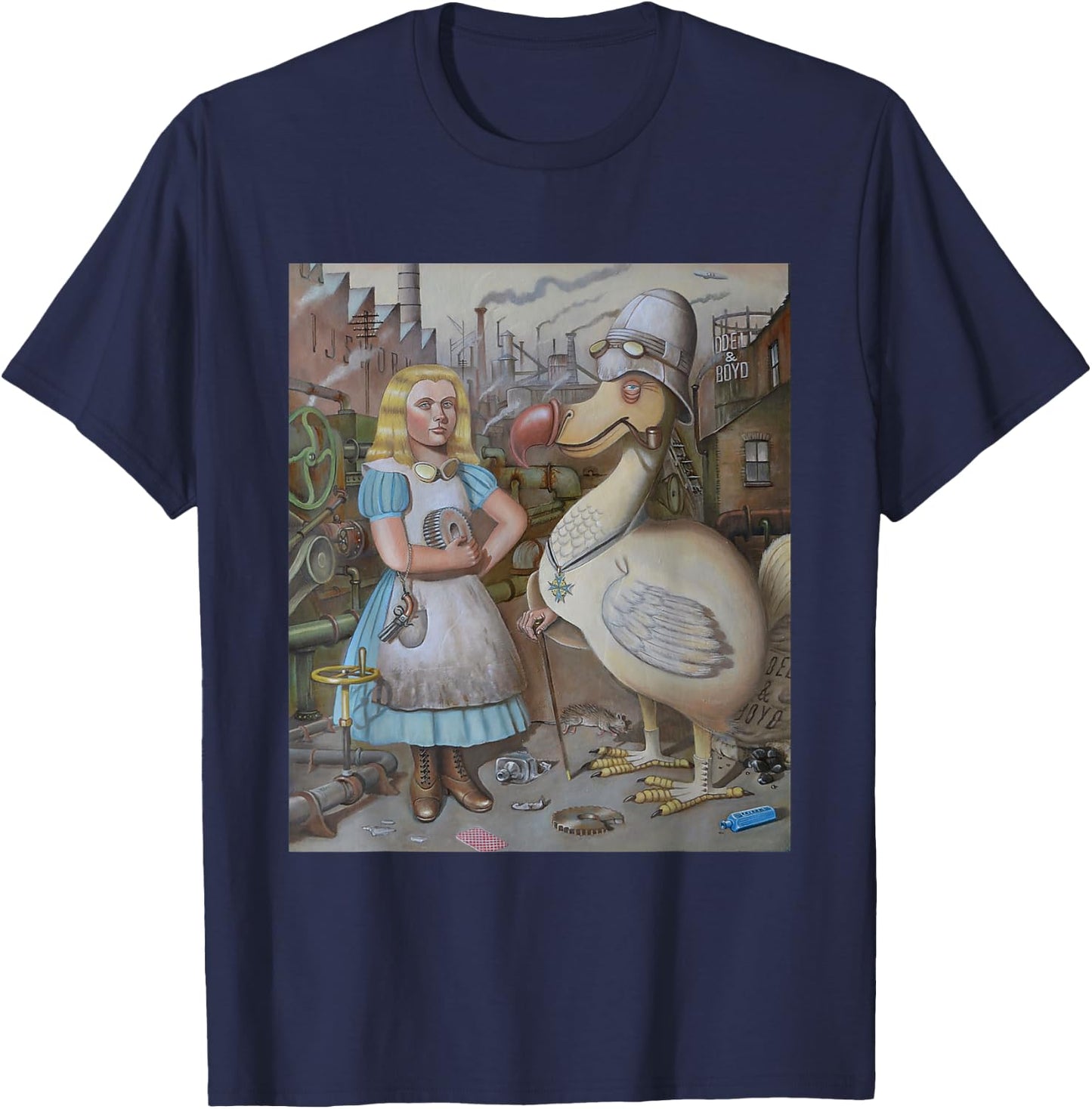 Steampunk Alice and Dodo bird T-Shirt - T-Shirt | Navy