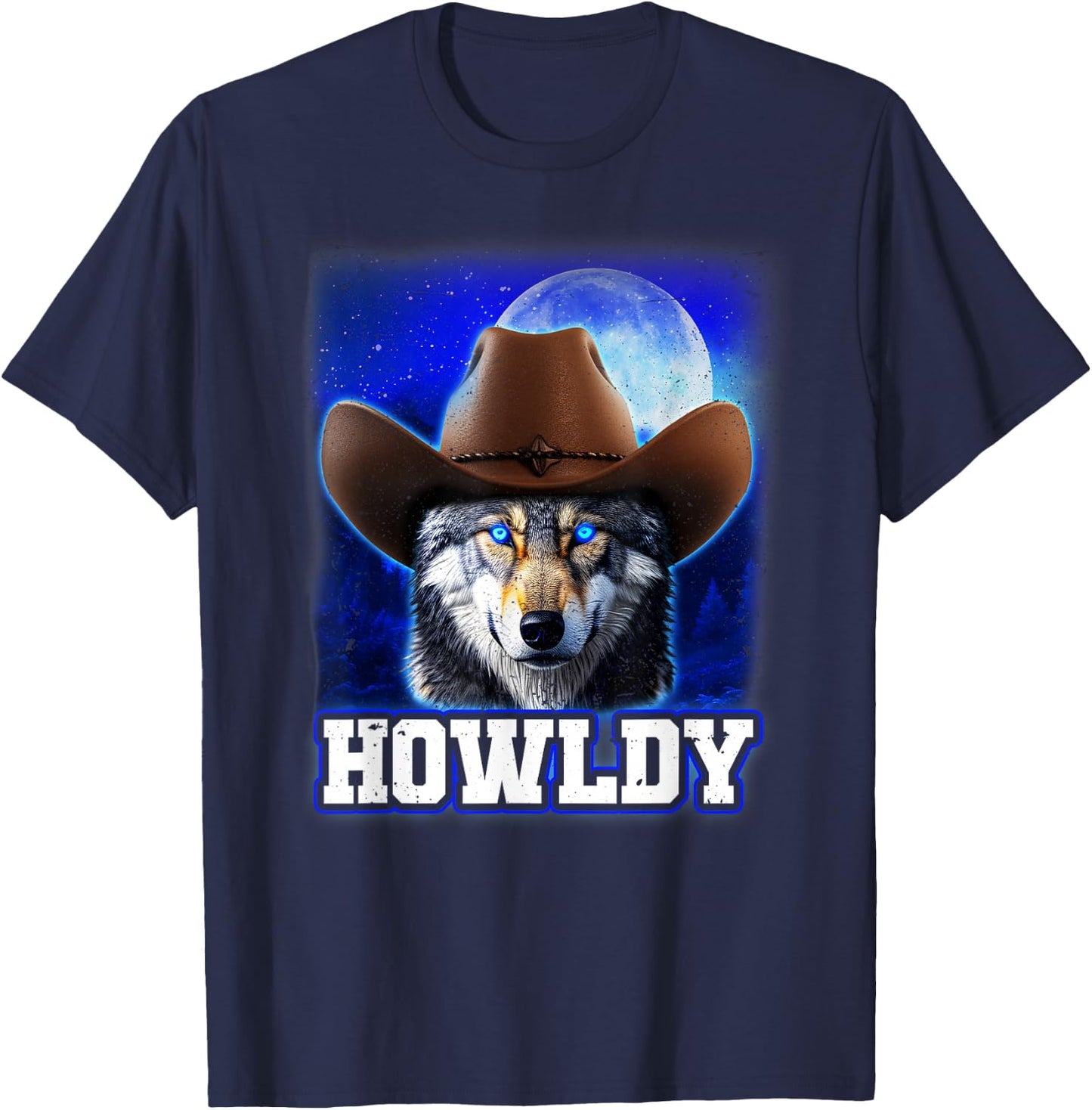 Cowboy Wolf Howldy Funny Mashup Howl Howdy T-Shirt - T-Shirt | Navy