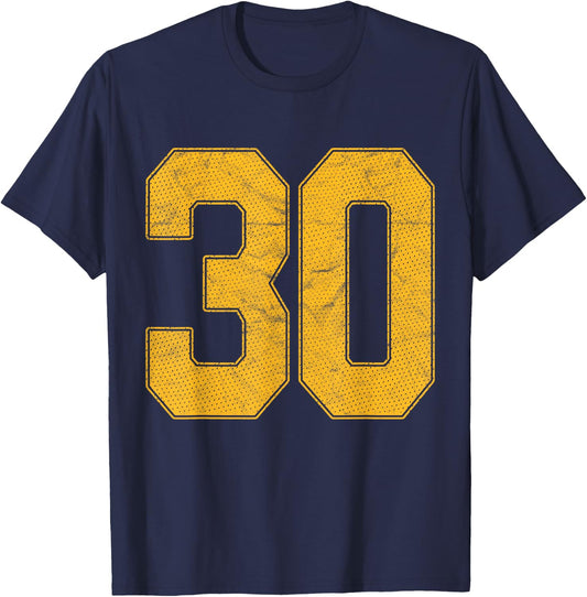 Number 30 Numbered Uniform Sports Team Jersey 30th Birthday T-Shirt - T-Shirt | Navy