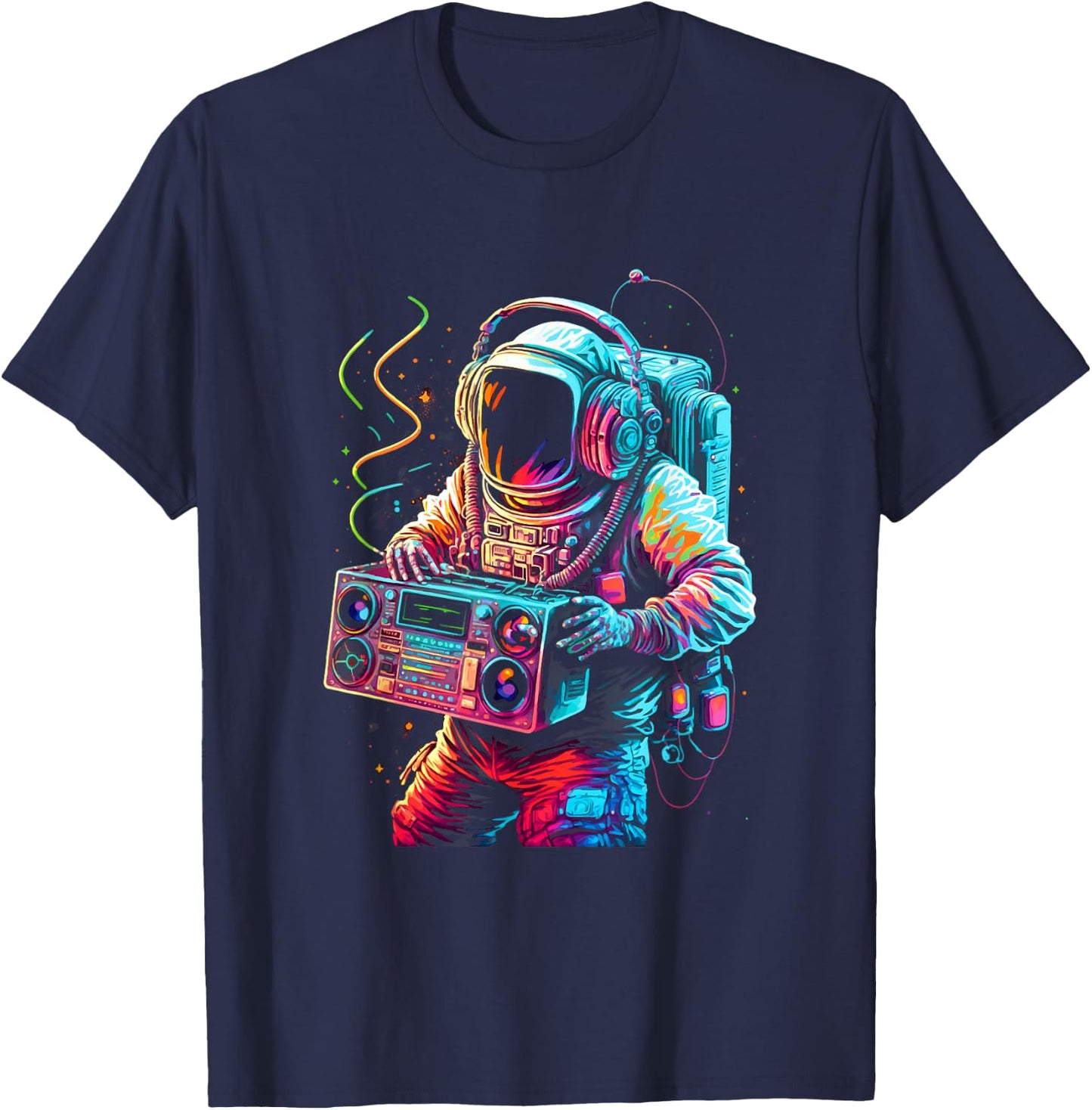 Funky Boombox Astronaut in Space Graphic and Teens T-Shirt - T-Shirt | Navy