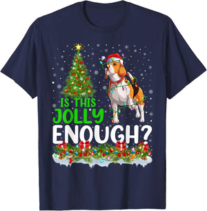 Is This Jolly Enough Santa Beagle Dog Christmas Tree T-Shirt - T-Shirt | Navy
