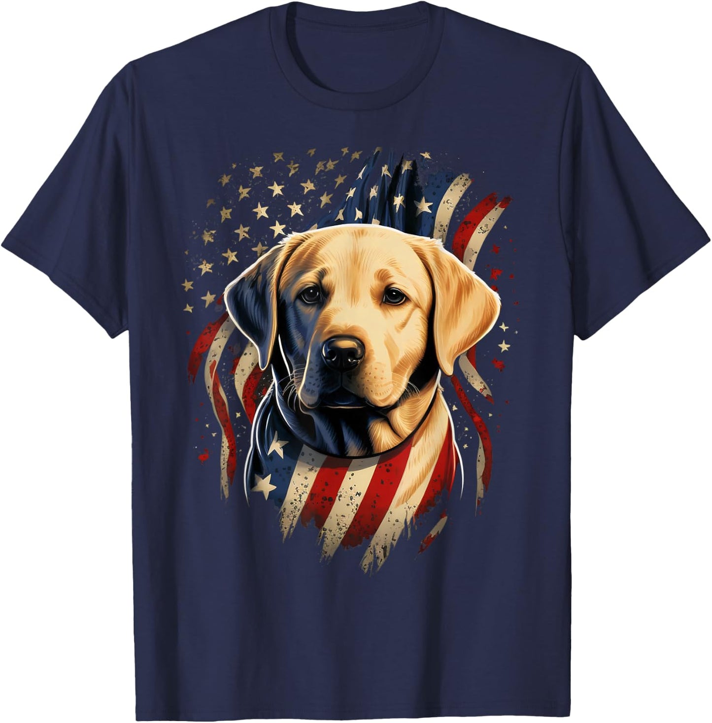 USA 4th of July Yellow Patriotic American Labrador Retriever T-Shirt - T-Shirt | Navy