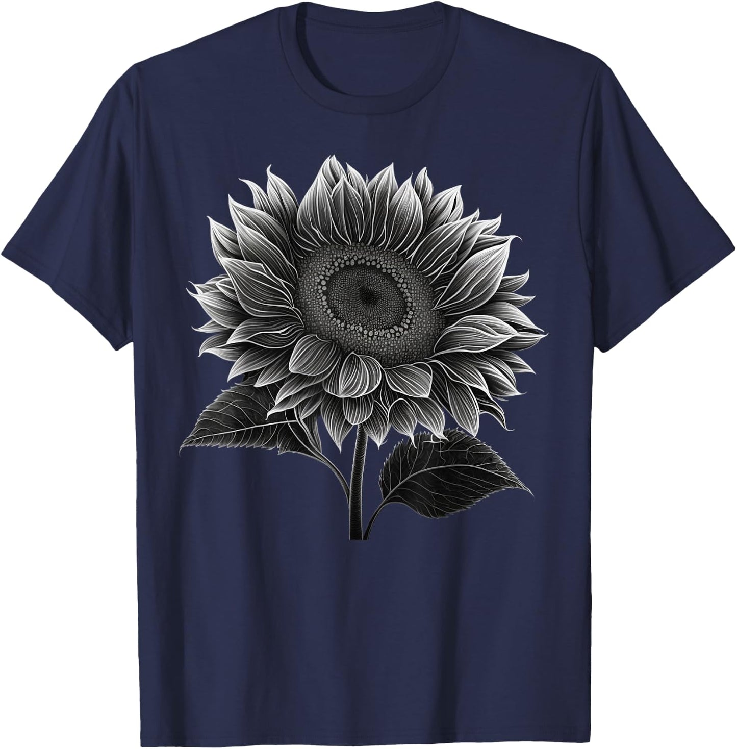 Sunflowers lover on black and white Sunflower T-Shirt - T-Shirt | Navy