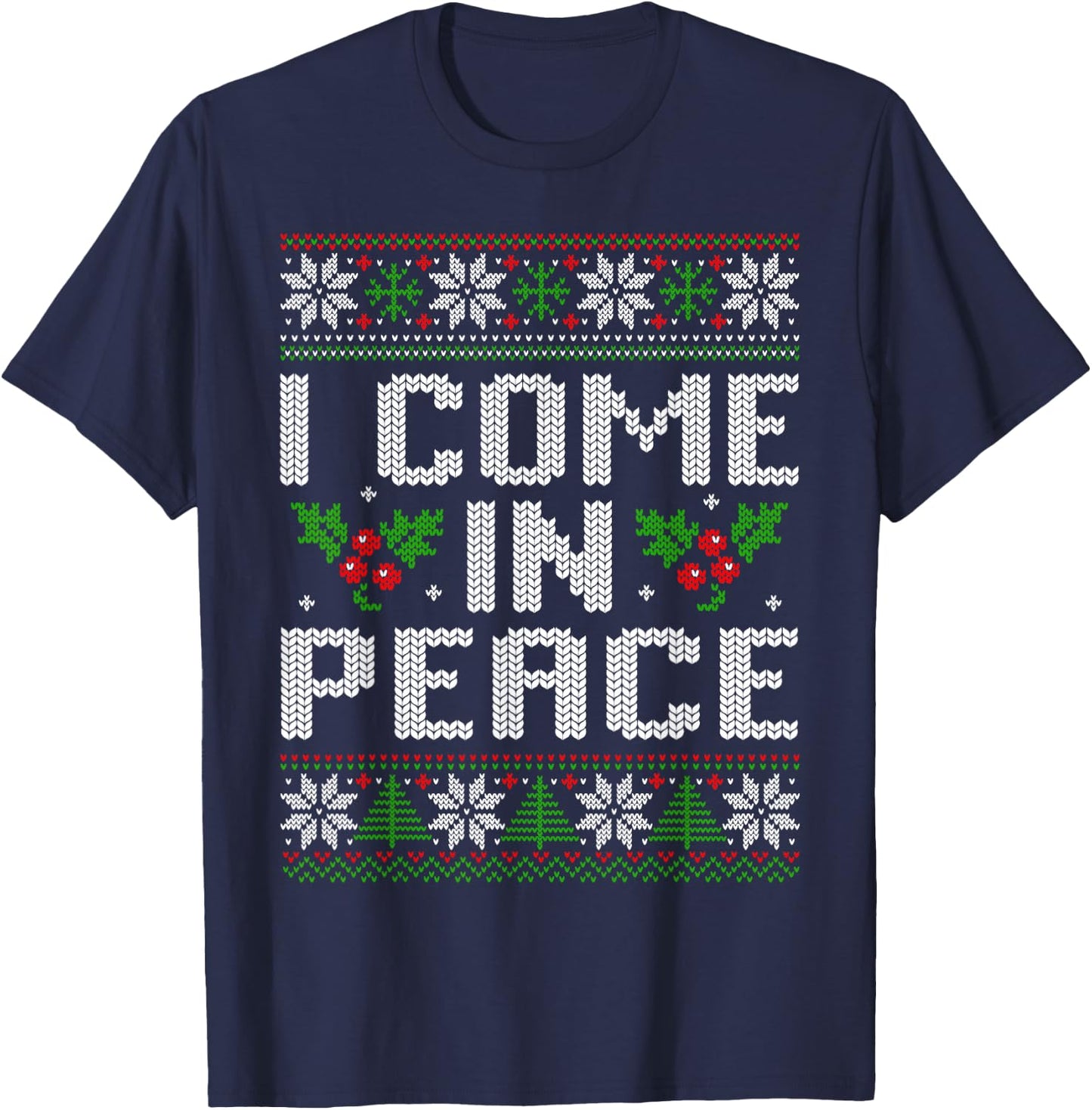 I Come in Peace Couple Matching Ugly Christmas Sweater T-Shirt - T-Shirt | Navy