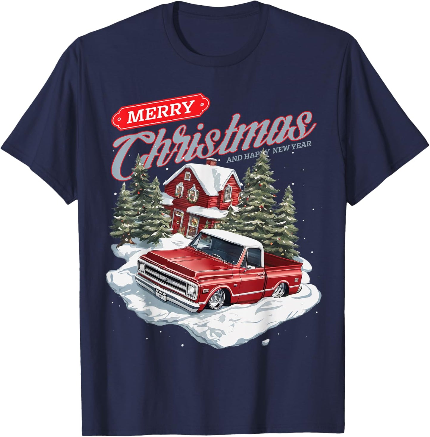 Merry Christmas C10 Truck, C10 vintage classic Holiday T-Shirt - T-Shirt | Navy