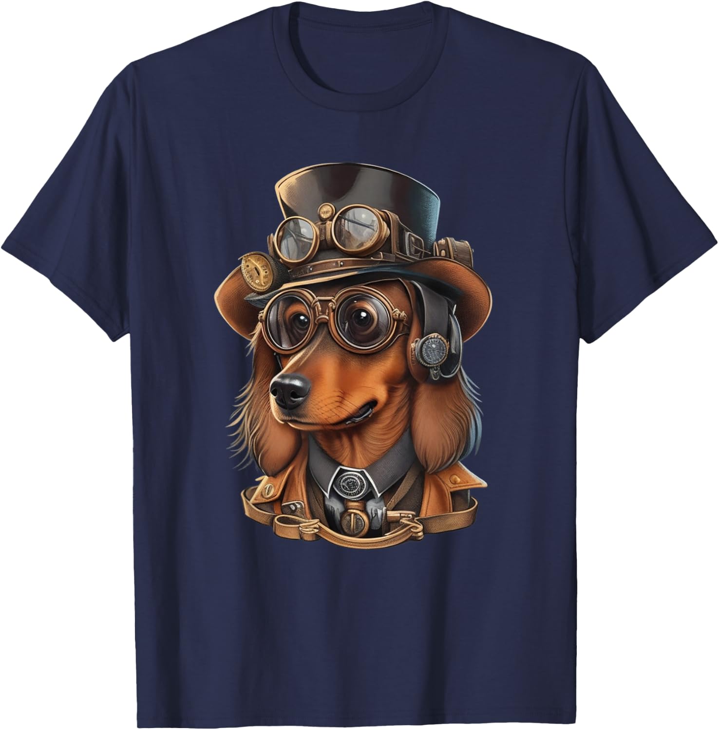 Steampunk Dachshund Dog with Goggles, Watches and Hat Men Women Girls Kids T-Shirt - T-Shirt | Navy