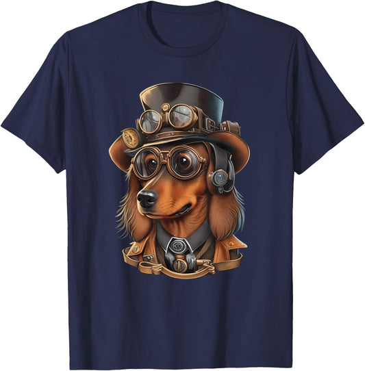 Steampunk Dachshund Dog with Goggles, Watches and Hat Men Women Girls Kids T-Shirt - T-Shirt | Navy