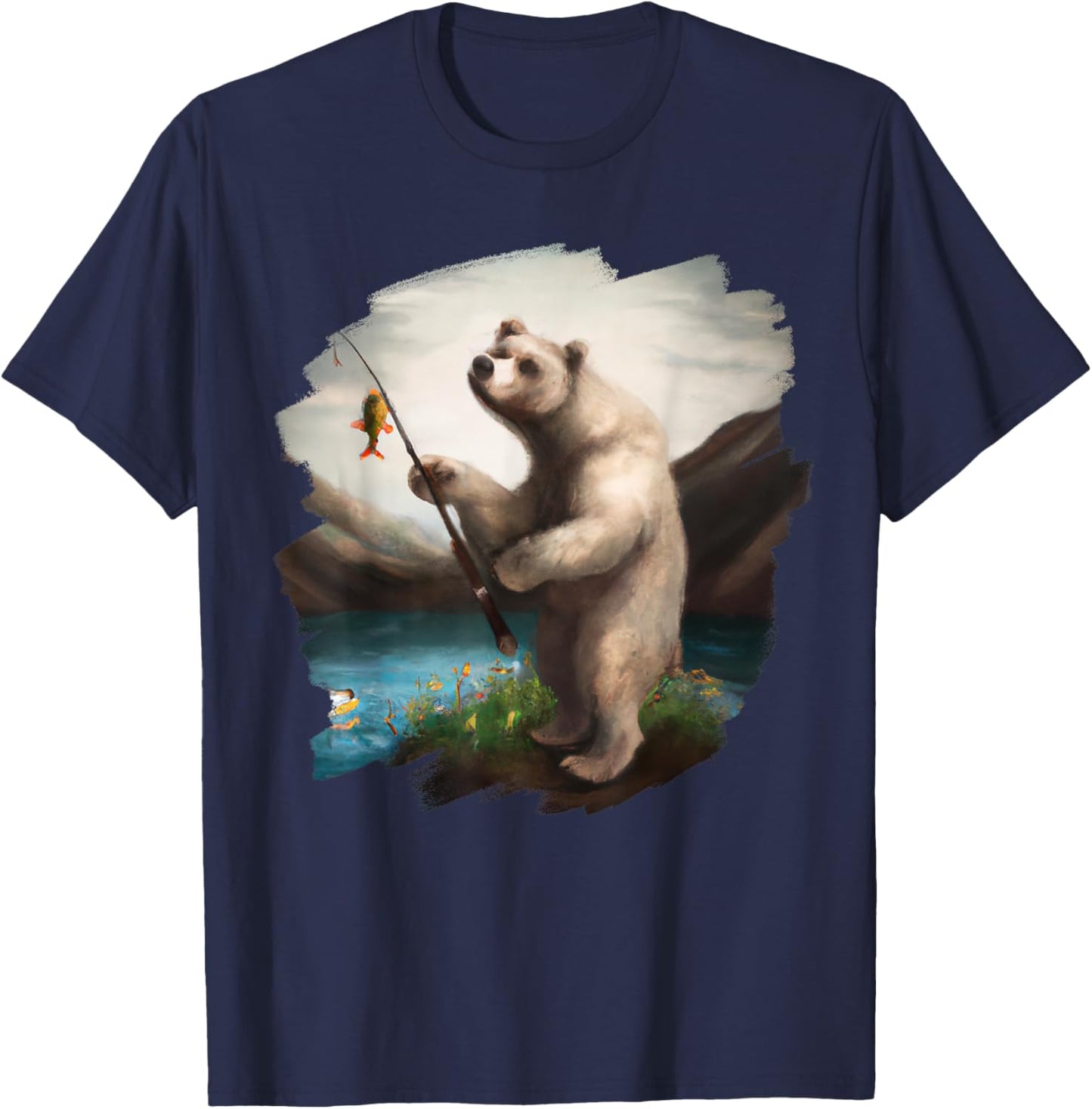 Bear Fishing for Salmon Funny Bear Catching Salmon T-Shirt - T-Shirt | Navy