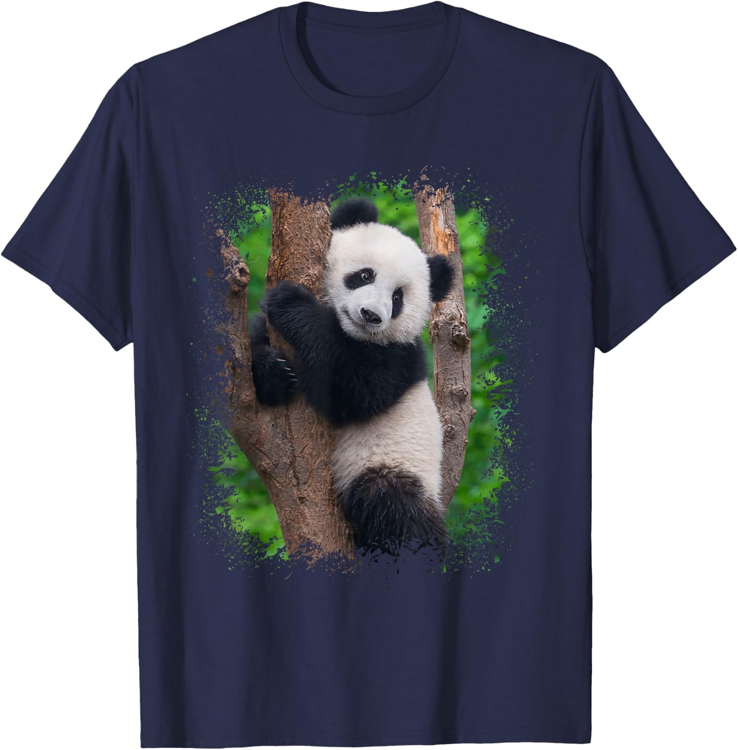 Panda Portrait Splatter Photo Asian Zoo Animal T-Shirt - T-Shirt | Navy