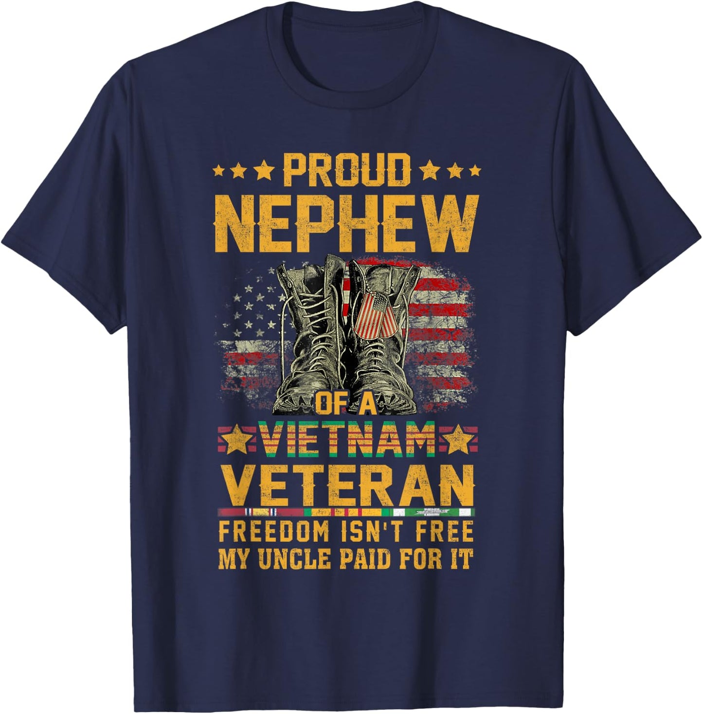 Proud Nephew Of Vietnam Veteran Patriotic Vet Flag USA T-Shirt - T-Shirt | Navy