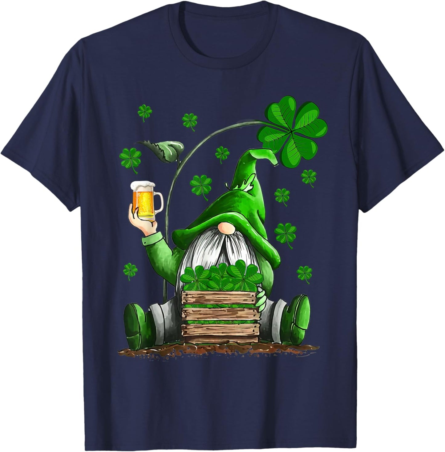 Irish Gnome Drink Beer Lucky Shamrock Gnome St Patricks Day T-Shirt - T-Shirt | Navy
